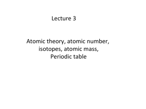 Lecture 3 Atomic theory, atomic number, isotopes, atomic mass