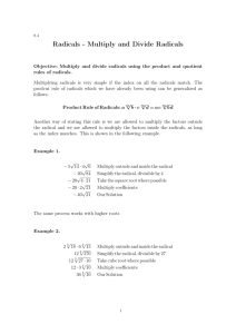 8.4 Radicals - Multiply and Divide Radicals