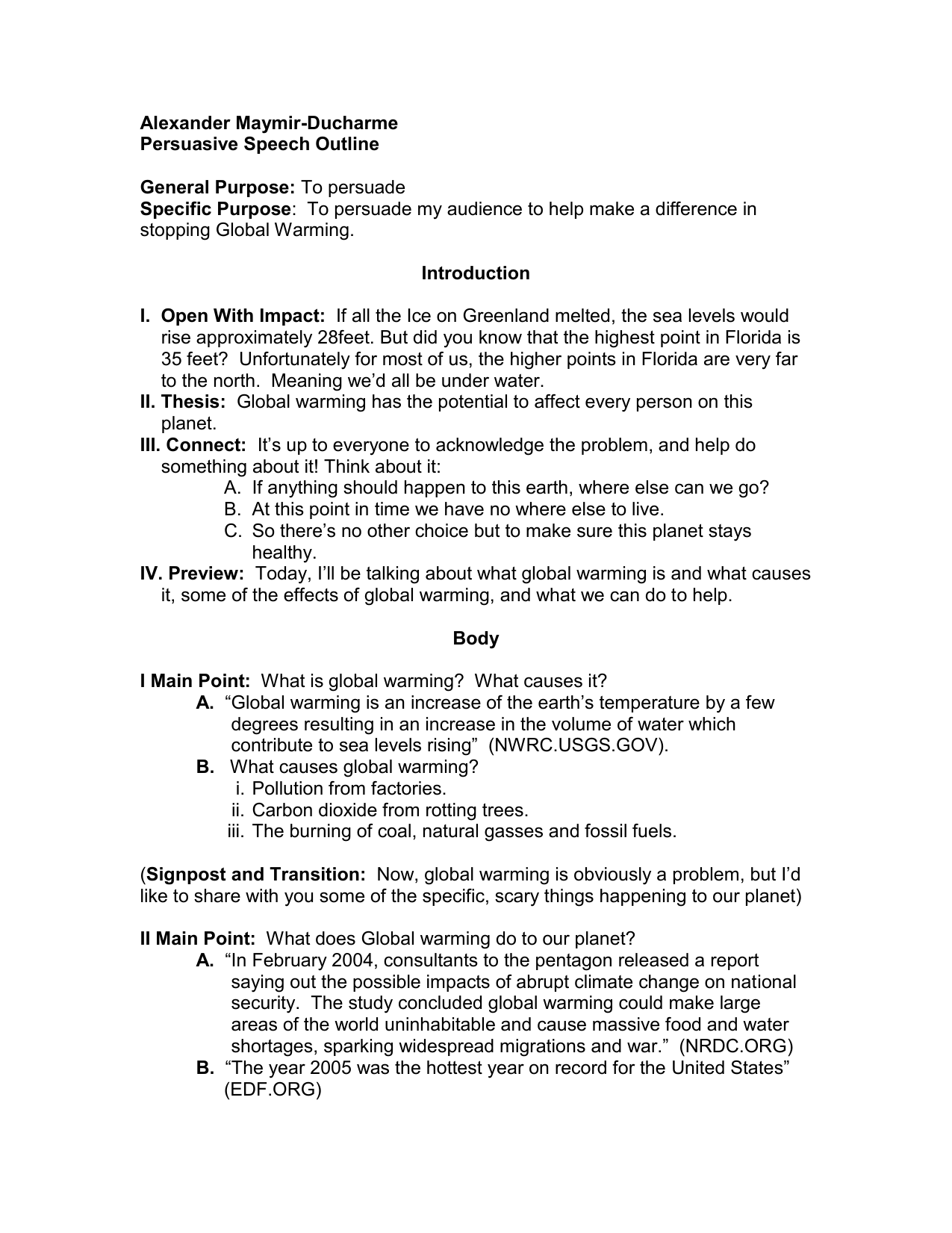 global warming persuasive speeches