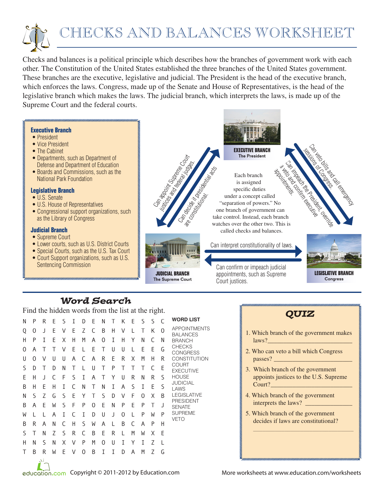 Checks and Balances Worksheet