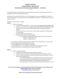 Student Handout Speech Waiver, Spring 2016 Introduction to