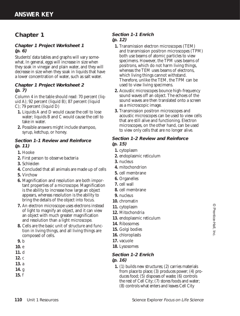 Unit 1 Answer Key: Cell Biology and Genetics