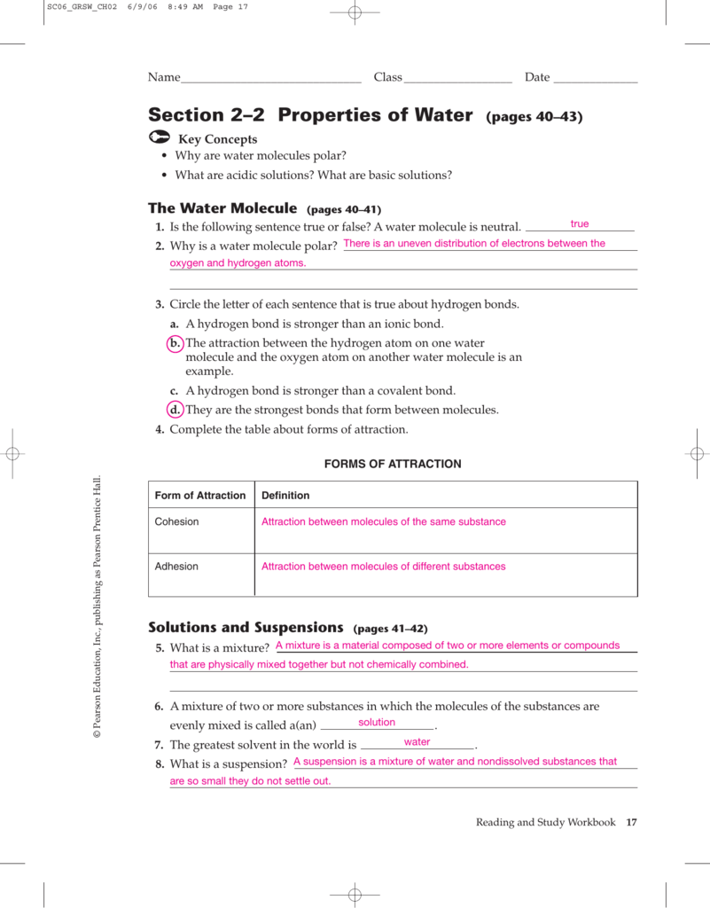 Biology 2 2 Properties Of Water Worksheet Answers GustavoGargiulo Free Scientific Method 