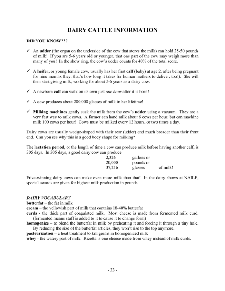 DAIRY CATTLE INFORMATION