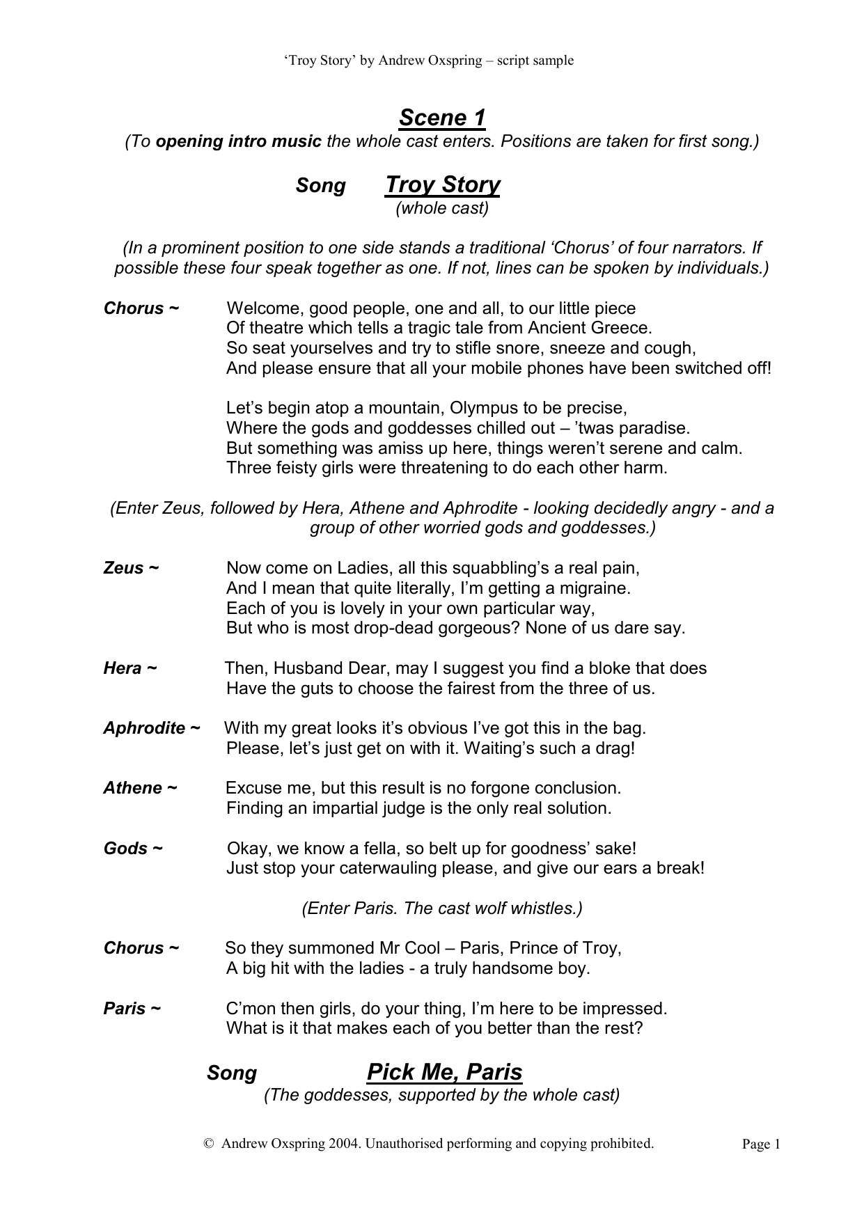 Troy Story Script Sample