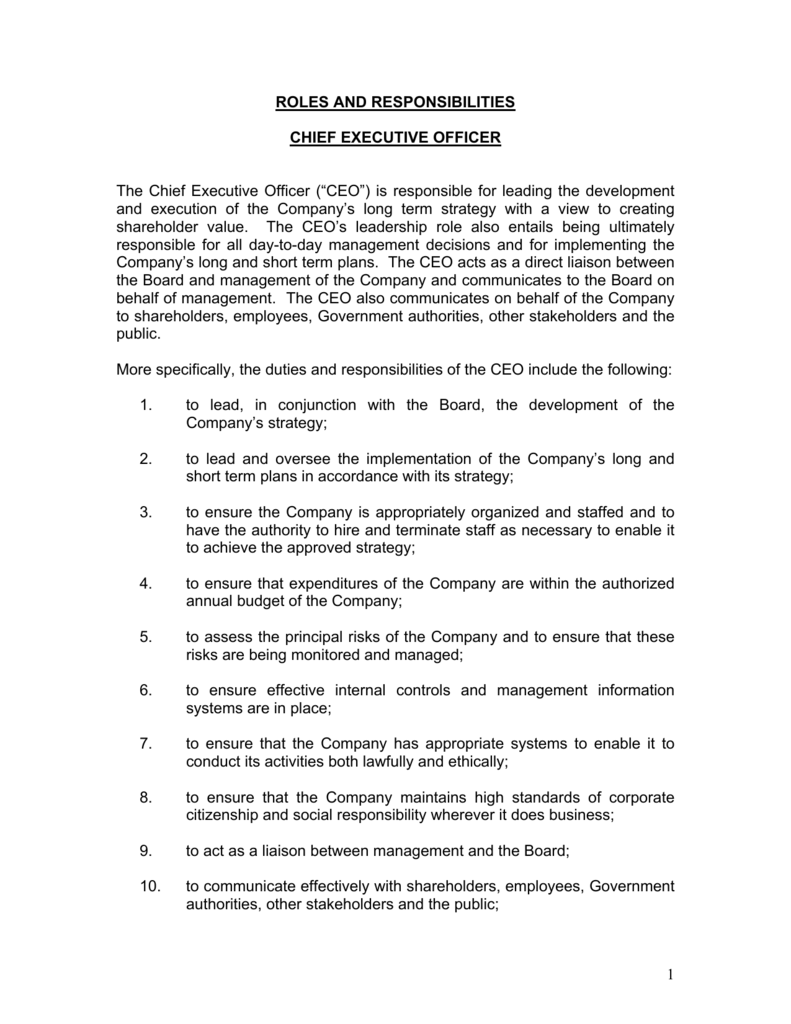 Duties Of Chief Executive Officer Section 16