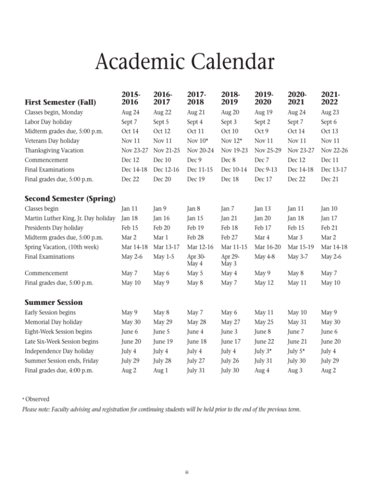 Academic Calendar - The Washington State University Catalog