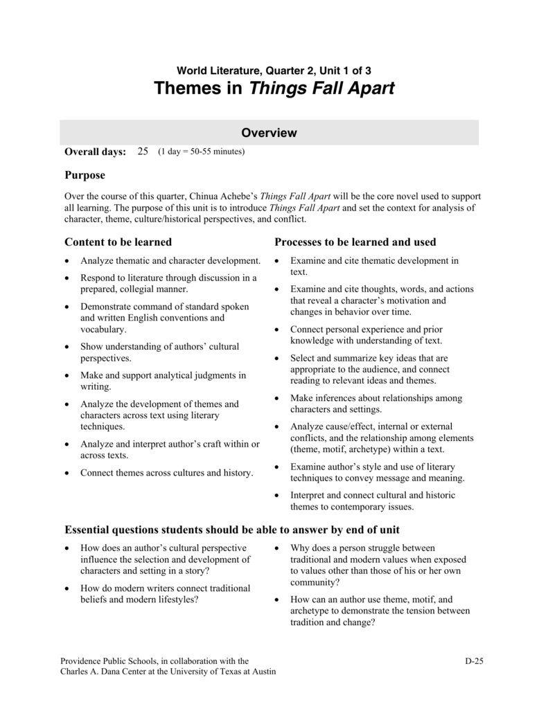 Themes In Things Fall Apart Providence School Department