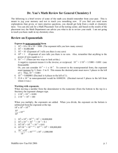 Dr. Yau's Math Review for General Chemistry I Review on