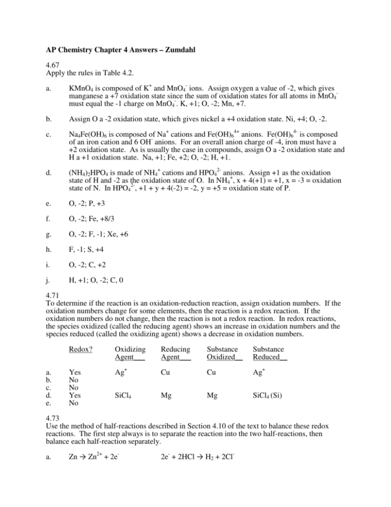 AP Chemistry Chapter 4 Answers