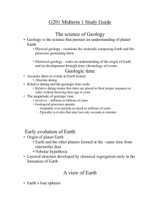 G201 Midterm 1 Study Guide The science of Geology Geologic time