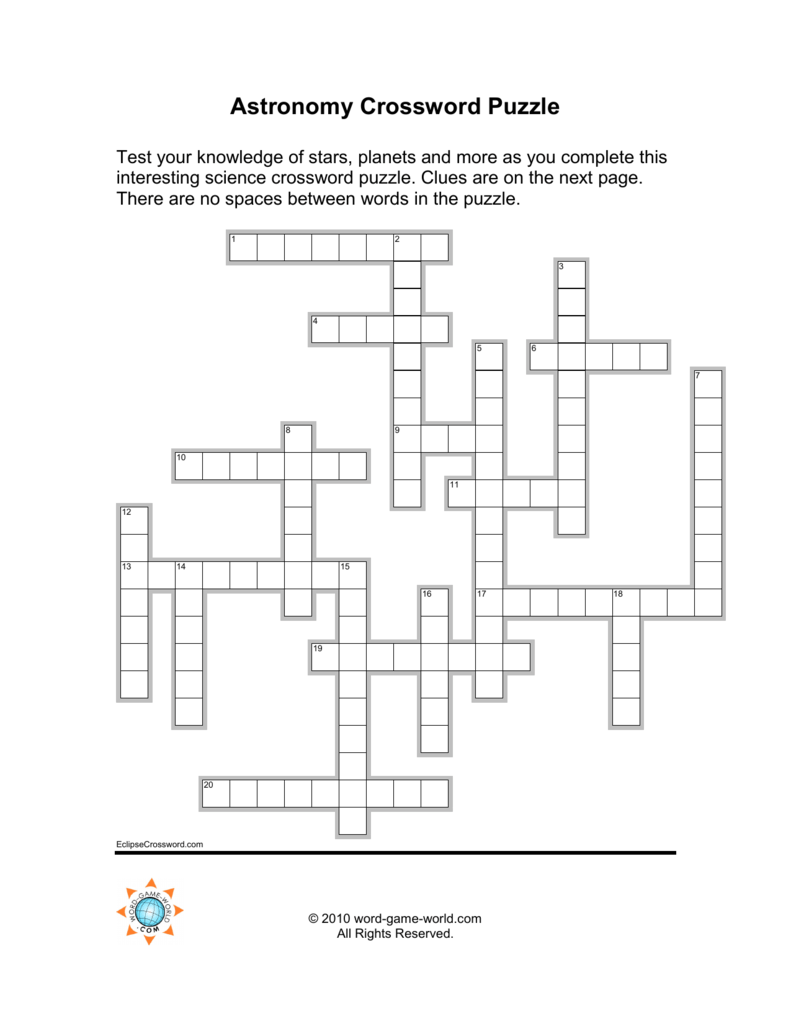 Astronomy Crossword Puzzle Word Game