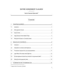 ENTIRE AGREEMENT CLAUSES Contents