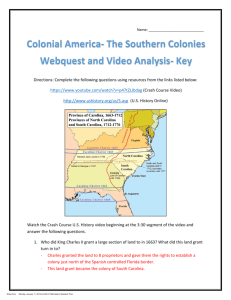 Colonial America- The Southern Colonies Webquest and Video
