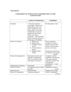 Chart Rubrics COMPARISON OF ARTICLES OF CONFEDERATION