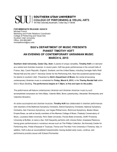 SUU's DEPARTMENT OF MUSIC PRESENTS PIANIST TIMOTHY