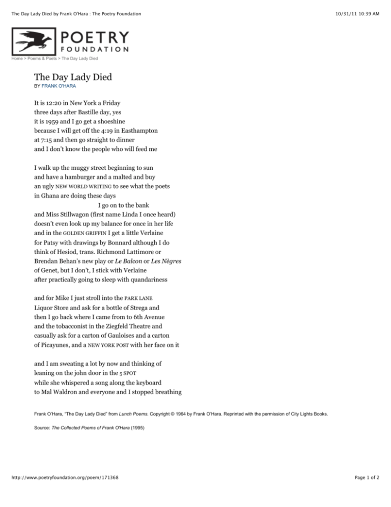the day lady died poem