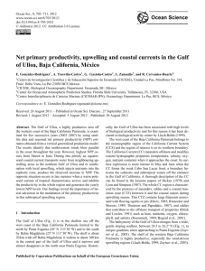 Net primary productivity, upwelling and coastal currents