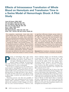 Effects of Intraosseous Transfusion of Whole Blood on Hemolysis