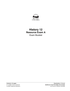 History 12 Resource Exam A - Province of British Columbia