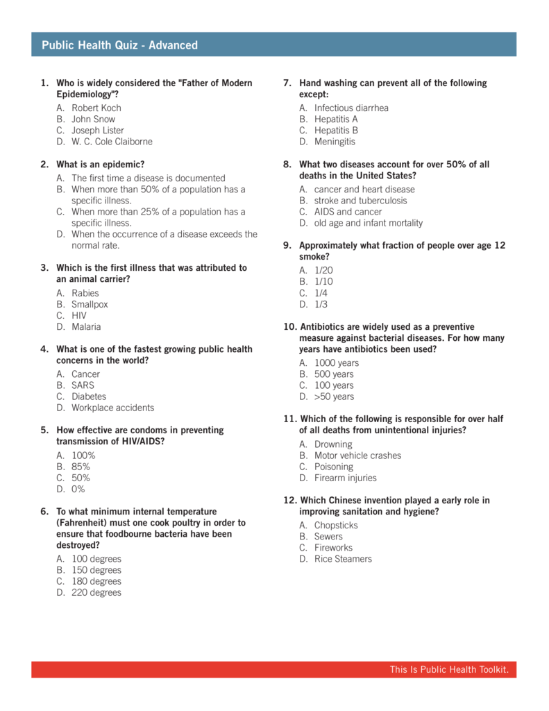 Public Health Quiz Advanced