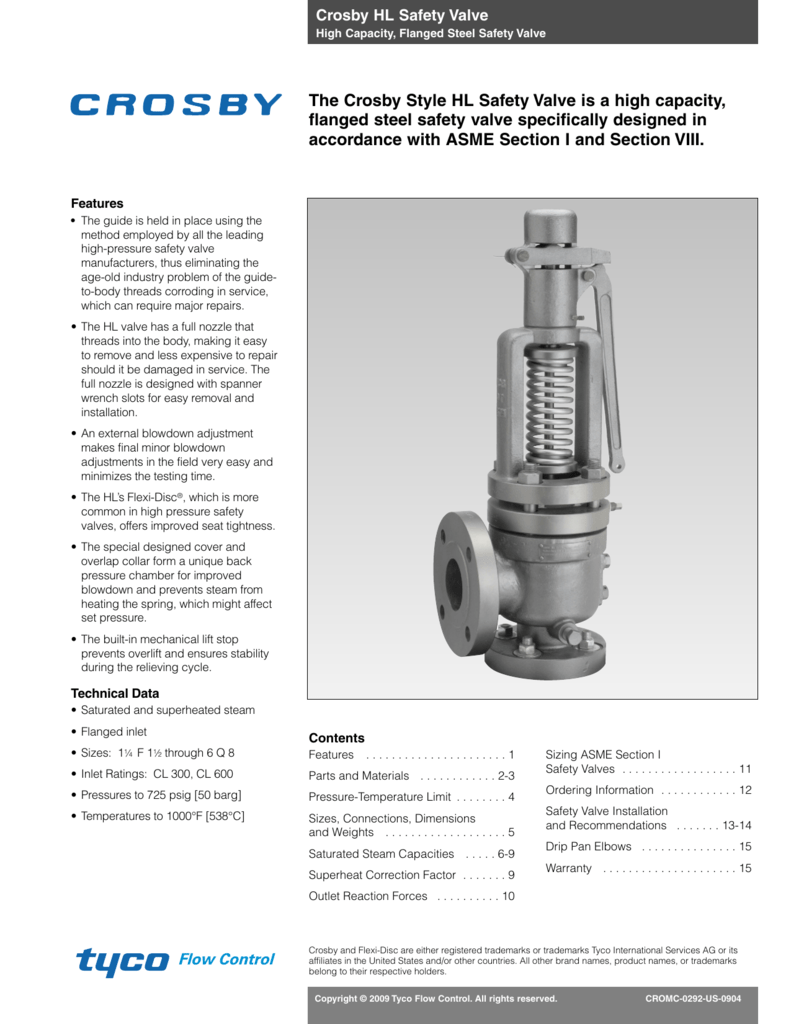 The Crosby Style Hl Safety Valve Is A High Capacity
