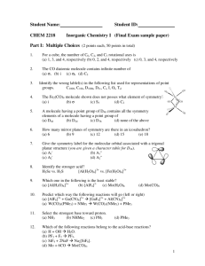 CHEM 2218 Inorganic Chemistry I (Final Exam sample paper)