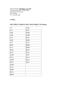 MULTIPLE CHOICE SOLUTION SHEET (35 Points)