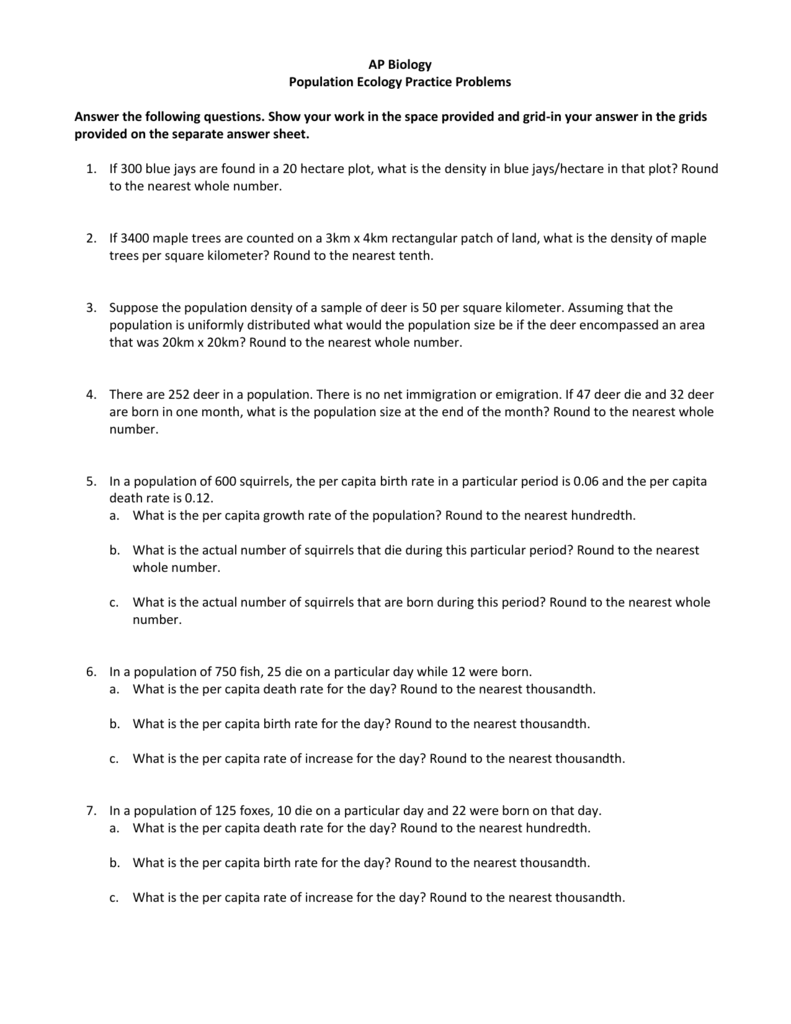 Population Ecology Worksheet Answers Prntbl concejomunicipaldechinu