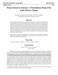 From Literal to Literary: A Translation Project for Latin Poetry Classes