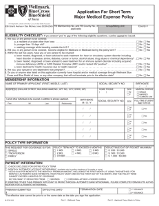 Application For Short Term Major Medical Expense Policy