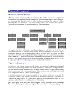 WIRELESS NETWORKING Overview of wireless technologies Types