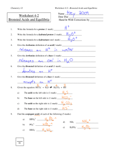 Worksheet 4-2 Bronsted Acids and Equilibria