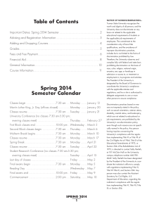 Table of Contents Spring 2014 Semester Calendar