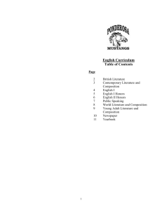 English Curriculum Table of Contents