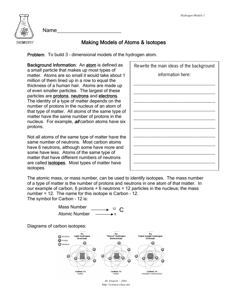 Making Models of Atoms & Isotopes Pertaining To Atoms And Isotopes Worksheet