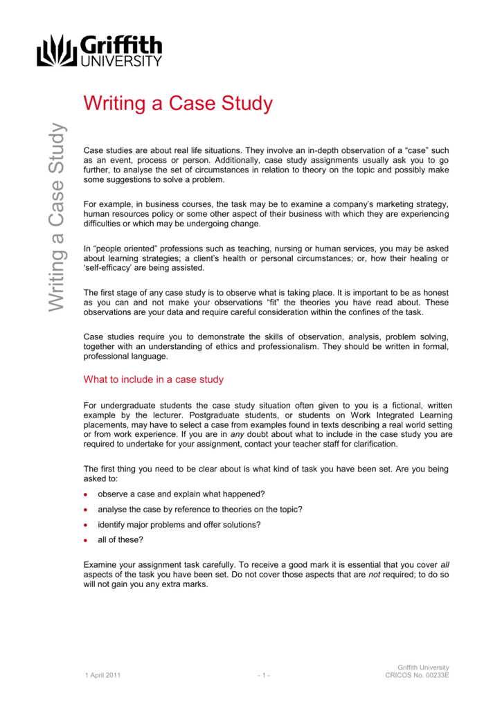 Writing A Case Study Griffith University