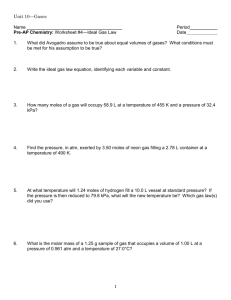 Unit 10—Gases Name Period Pre-AP Chemistry: Worksheet #4