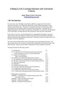 Linking Levels, Learning Outcomes and Assessment Criteria