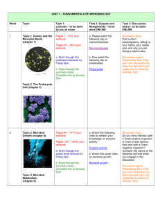 UNIT 1 – FUNDAMENTALS OF MICROBIOLOGY Week Topic Task 1