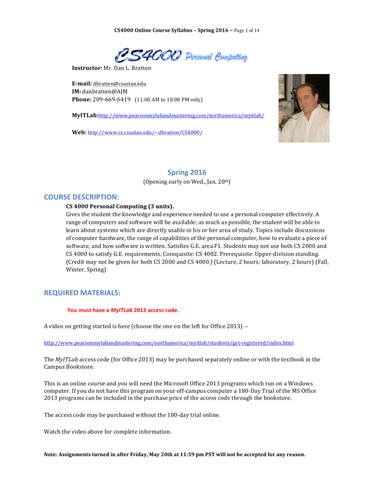 Cs4000 Spring CS 4000 Syllabus