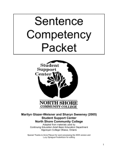 Sentence Competency Packet - North Shore Community College
