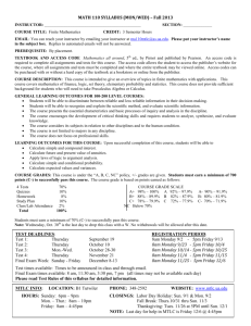 Math 110 MWF Syllabus Fall 2013