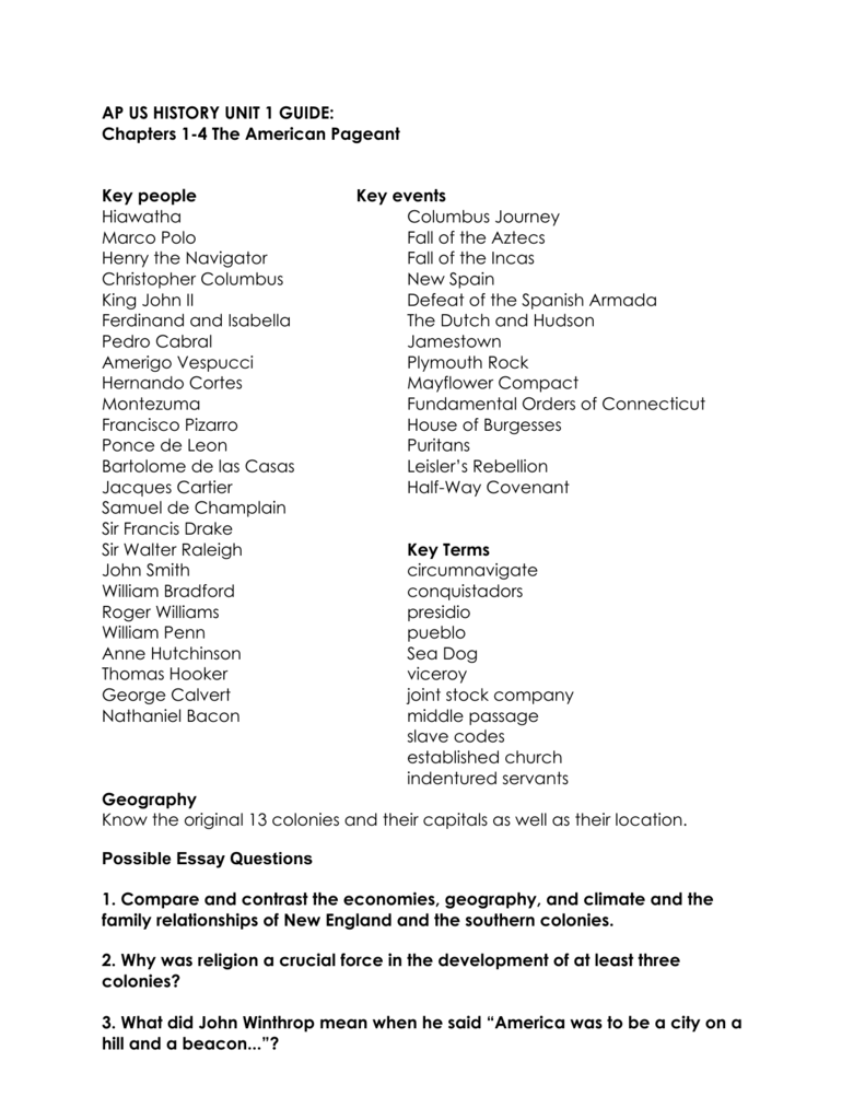 AP US HISTORY UNIT 1 GUIDE Chapters 1 AP US HISTORY UNIT 1 GUIDE Chapters 1