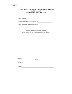 Form R-21 APPLICATION FOR RECEPTION OF HOLY ORDERS