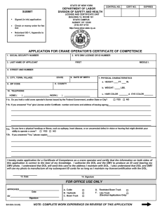 application for crane operator's certificate of competence for office