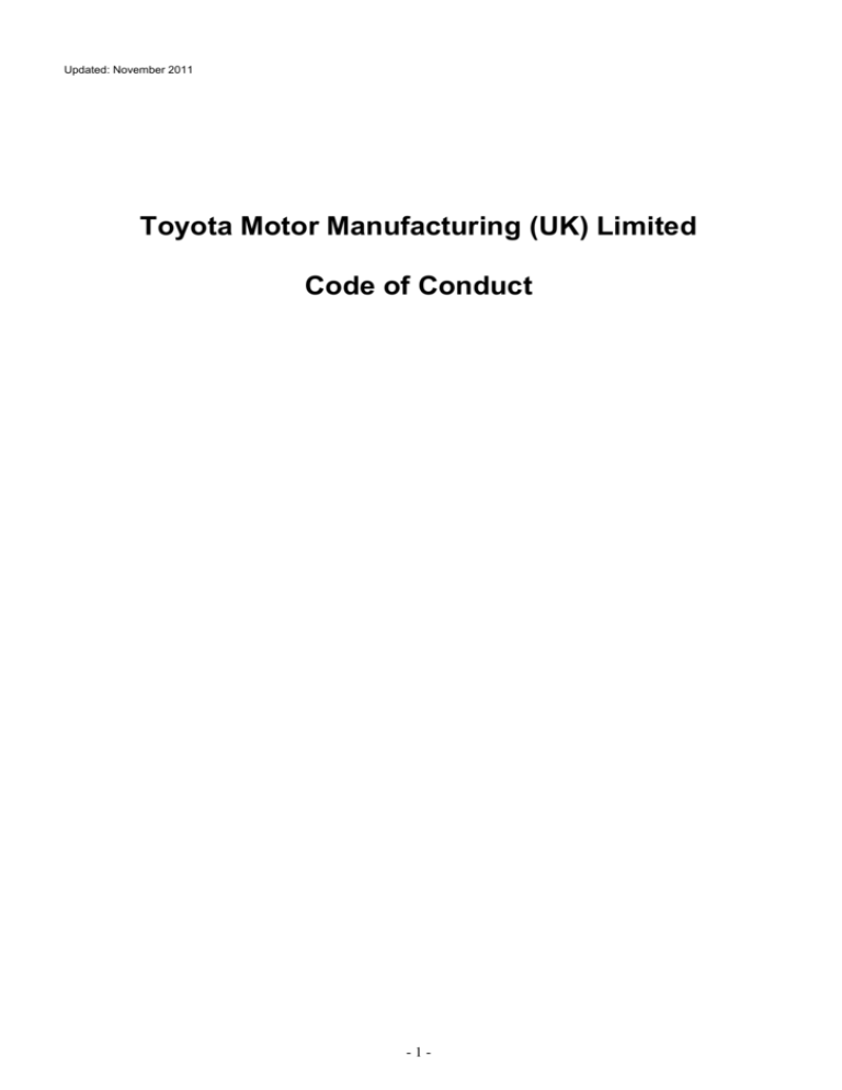 Limited Code of Conduct - Toyota Motor Manufacturing (UK) Ltd