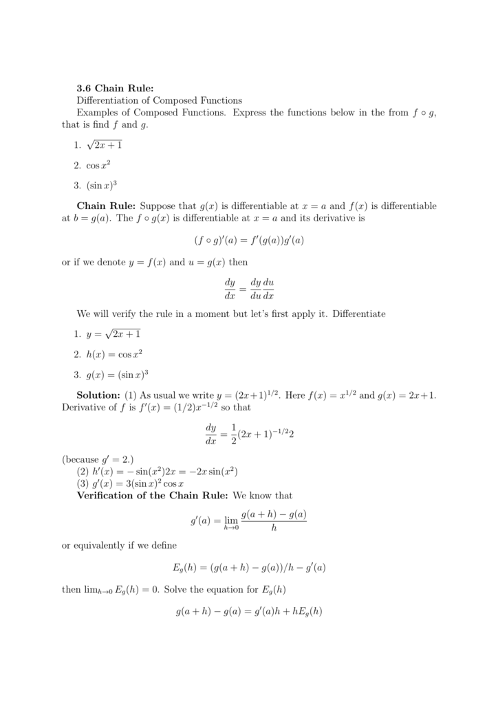 3 6 Chain Rule Differentiation Of Composed Functions Examples Of