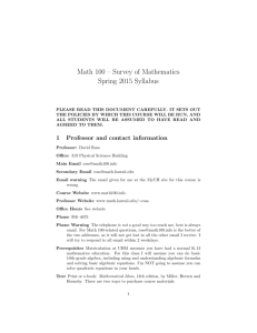 Math 100 – Survey of Mathematics Spring 2015 Syllabus
