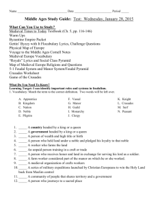 Middle Ages Study Guide: Test: Wednesday, January 28, 2015